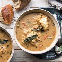 One Pot Chicken and Sage Dumplings. This is kind of like chicken soup but cozier and better because the dumplings on top are light and fluffy and a little cheesy too. Nothing better. Sharing the recipe on HBH today - link in profile. #f52grams #buzzfeast #soup #chickensoup #imsomartha #CLkitchen #easyrecipes