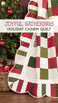 The Holiday Charm Quilt in the Holiday Charms - Joyful Gatherings collection designed by Primitive Gatherings for Moda fully captures the excitement of Christmas with classic prints. The basic piecing comes together easily, and be sure to watch the video as Jen shows you how to finish your quilt with a scalloped border! This quilt measures approximately 54-1/2" x 54-1/2".