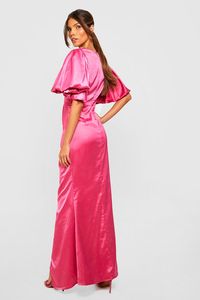 Womens Satin Puff Sleeve Plunge Maxi Dress - Pink - 8 - Prom dress season has arrived. It's time to say goodbye to high school and dance the night away with your BFFs. If you're looking for a statement-making piece and a slightly more formal look, this dress is the one. This flattering fit is going to hug your figure in all the right places to make you feel on top of the world. Pair it with a simple stiletto heel or a lower heel for comfort with the dress for a winning look. This prom dress of t