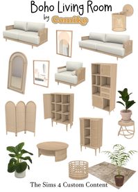 The Boho Living Room set is a free Custom Content set for The Sims 4 - Made by CC creator Comiko #thesims4 #thesims4finds #ts4ccfinds #ts4 #thesims4cc #customcontent #sims4cc #ccdownload #freecc