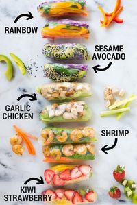 5 Healthy Spring Roll Recipes | Enjoy these 5 different Healthy Spring Roll Recipes from vegetarian, protein packed, and even fruity spring rolls plus how to make a special spring roll dipping sauce for each one – these spring rolls are really fun, fresh, and super easy! | A Sweet Pea Chef