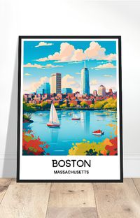 Introducing our Boston travel print, a must-have for any travel lover and art enthusiast. This American art print beautifully captures the essence of Massachusetts, making it an ideal home decor piece or gift for loved ones. With its vibrant colors and intricate details, this Boston poster will transport you to the stunning cityscape and iconic landmarks of Boston.