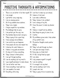 101 free printable list of positive thinking affirmations for kids and young adults