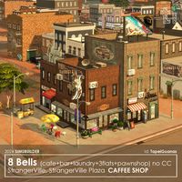 8 Bells - coffe shop, bar, laundry, pawnshop and 3 apartments. StrangerVille, StrangerVille Plaza. Plot size: 20x20. No CC. Download link in biо. 🍒My ID in the game: TapeiGuanas #thesims4 #ts4interiors #ts4build #sims4 #sims4interior #sims4build