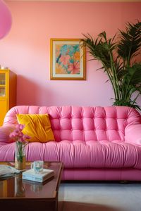 Embrace the ultimate 90s Barbie vibe with bubblegum pink furniture scattered throughout your living space. #Barbie #HomeDecor #InteriorDesign