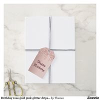 Birthday rose gold pink glitter drips girl gift tags