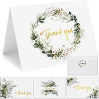 100 Gold Foil Greenery Thank You Cards with Envelopes & Stickers, Bulk Watercolor Eucalyptus Thank You Blank Notes for Engagement, Wedding, Baby Shower, Graduation, Bridal, Business, Anniversary