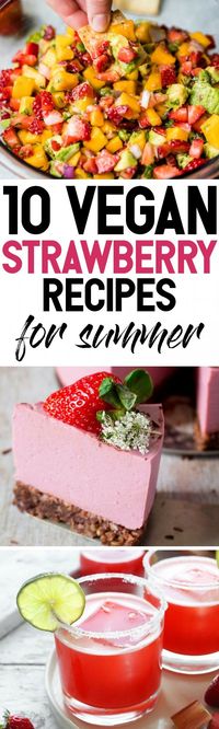 These 10 Vegan Strawberry Recipes will help you put all those delicious summer strawberries to good use! Breakfast to dessert to salad recipes included.