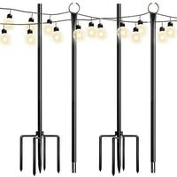 Walensee String lights pole is designed with incorporate 5-prong 10-inch solid iron ground forks, which can stand on the ground more firmly than the ordinary Trident base, prevents it from bending, breaking or wobbling by the wind. Stability has been greatly improved. Size: 2 Pack.  Color: Black.