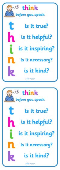 Twinkl Resources >> Think Before You Speak Poster  >> Classroom printables for Pre-School, Kindergarten, Elementary School and beyond! Posters, Behavior, Class Management