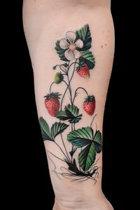 Neorealism style strawberry bush and blooming flower