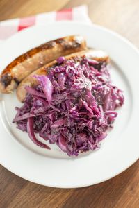 Braised Red Cabbage with Brats