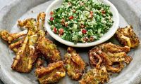 White peppercorn squid with mint tabbouleh