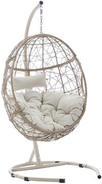 PRICES MAY VARY. Classic egg shape with handles along the front edge adds a fresh bohemian aesthetic to any space Designed for indoor or outdoor use; handwoven all-weather resin wicker and a durable powder-coated steel chair frame and stand Tufted cushion with headrest creates a relaxing yet sturdy cocoon of comfort Quick-drying Olefin fabric resists sun fade Chair has a weight limit of 250 lbs