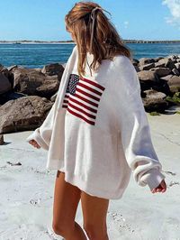 SHEIN Relaxiva Usa Flag Design Drop Shoulder SweaterI discovered amazing products on SHEIN.com, come check them out!