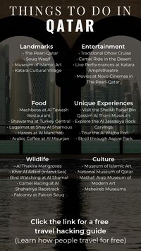 If you are going to Qatar, here is a list of things to do in Qatar. Click the link for a free travel hacking guide.