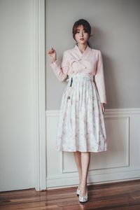 Pink Modern Hanbok Jeogori Handmade Korea Daily Hanbok Mini Dress Picnic, Occasion Dress White Rose Wrap Skirt Norigae J.1_1 - Etsy