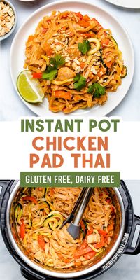 Skip the takeout and make this easy Instant Pot Chicken Pad Thai! Made with homemade sauce and plenty of vegetables, you will love how easy it is to make this healthier version of pad Thai at home.