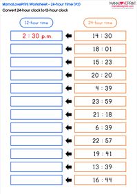 MamaLovePrint . Grade 3 Math Worksheets . 24-hour Time (With Answer) Daily Practice PDF Free Download