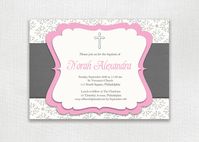 {Norah} Classic Invitation - Pink and Gray with Little Cross & Butterflies.  http://www.etsy.com/listing/78716824/classic-baptism-invitation-pink-and-gray