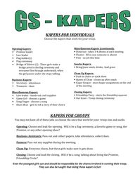 Camp Kaper Charts - Girl Scouts of the Usa Download Printable PDF | Templateroller