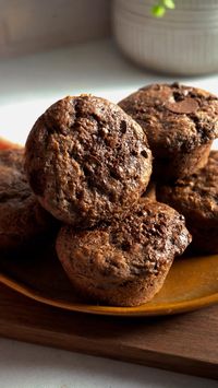 High protein low sugar oat flour chocolate banana muffins. Healthy snacks. Healthy dessert.