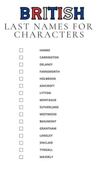 Find the perfect name for your characters with this Printable List of British Last Names! This resource features a variety of traditional and contemporary British surnames, making it easy to add authenticity and depth to your stories. Ideal for writers, role-players, or anyone in need of British-inspired names, this list is ready to print and use. Enhance your character creation process today! #CharacterNames #BritishLastNames #NameIdeas #PrintableList #WritingTips #NameInspiration