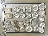 Antique clear glass buttons vintage silver luster matching set of 6 mother / daughter sewing crafting beautiful variety collectors quilting