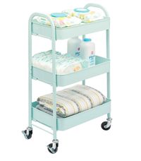 mDesign Metal 3-Tier Rolling Utility Storage Carts - Organizer Trolley for Bathroom, Kitchen, Laundry, Office, and Kids Rooms - Heavy Duty Caddy with 4 Caster Wheels - Mint Green