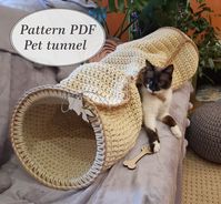 Hello! I bring to your attention detailed instructions for the crochet pattern of a pet tunnel so that your pets can play and relax. The tunnel is foldable, has five rings, the pattern has a detailed description with photos. Easy to follow. Template description: FORMAT: PDF 13 pages. LANGUAGE: English YARN (yarn): Polyester cord with 5mm core - 550-600 meters HOOK for crochet: 9mm (US M/13) Rings of any material. FINISHED SIZE (Approximate): Ø 32 cm x 100 cm / Ø 12.5" x 39" If you have a problem