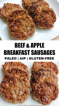 Paleo AIP Beef and Apple Breakfast Sausages can be fried as patties or baked as bites. Just 3 ingredients! | Eat Beautiful | paleo | aip | beef | breakfast | sausages | patties | bites | muffins | meat || #beef #breakfast #sausages #paleo #aip