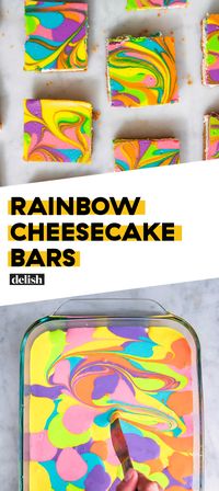 These will brighten up any party. #rainbow #cheesecake #dessert #easy #grahamcrackers #easydesserts #delish