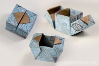 Origami Hinged Box 1/2 • Video Tutorial. Image shows the box  partially & fully open.