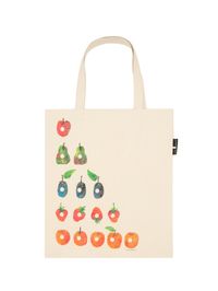 Double-sided tote bag featuring artwork from the first edition cover for The Very Hungry Caterpillar by Eric Carle. Product Details 100% cotton canvas Inner pocket Flat tote 15" w x 17" h 11" strap (hanging) Made in the USA Due to licensing restrictions, the Eric Carle collection is only available to ship to the US & Canada at this time. Each purchase helps to fund literacy programs and book donations to communities in need.