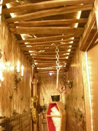 Lovely Creature ' s hallway pallet slats , Halloween Forum member . love the slat ceiling.....When we have a spacious garage we are totally doing this for the haunted house