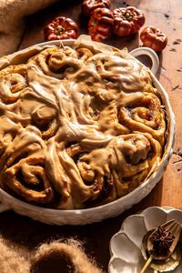 Pumpkin Butter Cinnamon Rolls with Coffee Icing.