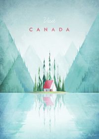 Displate Poster Canada canada #lake #cabin #forest #mountain #valley #trees #nature #island #wilderness #wanderlust #reflection #wild #vintage #travel #retro #illustration #minimalistic #green