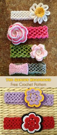 Genius Headband with Flower Free Crochet Pattern #freecrochetpatterns #crochetheadband #crochetflowers