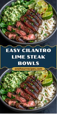 Enjoy a fresh and vibrant meal with these Cilantro Lime Steak Bowls. Juicy steak, lime, and cilantro come together for a delicious bowl that’s perfect for lunch or dinner.