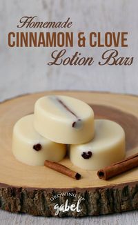 Cinnamon and clove homemade hard lotion bars will keep hands soft all winter! Makes great DIY gifts, too! #DIY #SimpleDIY #StockingStuffers