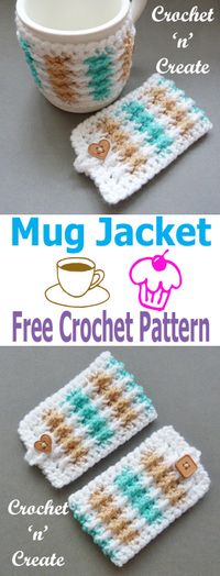 Free crochet pattern for mug jacket, click to see more. #crochetncreate #crochetmugcosy