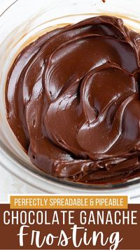 This dark chocolate ganache frosting is the perfect consistency for spreading and piping onto desserts.