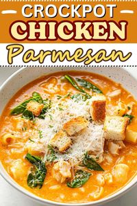 This Crockpot Chicken Parmesan soup is a tasty twist on a classic! It's easy, satisfying, and guaranteed to please!