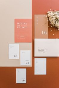 Modern and simple wedding stationery for minimalist weddings in the latest trend. Classy, timeless and elegant save the date, invitation, RSVP card and table numbers. Classic serif font and simple layout for an overall sophisticated wedding suite.