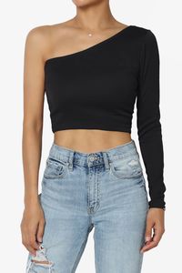 Elevate your casual style with the Basic One Shoulder Long Sleeve Tee.This slim fit crop top features a trendy one-shoulder design, adding a touch of sophistication to your outfit.The long sleeves provide versatility and can be worn year-round.Pair it with high-waisted jeans or a skirt for a chic and fashionable look. Stay comfortable and stylish with this must-have crop top in your wardrobe.Material: Women basic tee crop top made of polyester fiber. Soft, breathable, lightweight, skin friendly,