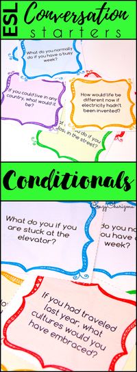 Looking for conversation questions to engage adults and teenagers to speak more? Look no further, take a look at these Conditionals conversation starters. They are perfect for Pre-Intermediate to Advanced level ESL students! Can be also used with ELA / ELL students. | CrazyCharizma