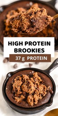 These Protein Brookies are the perfect healthy treat to satisfy your sweet tooth without guilt. A fudgy brownie base is topped with peanut buttery cookie dough. So rich and decadent that you won't ever believe they're healthy, low calorie and packed with 37 g of protein.