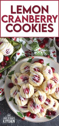 These mini, bite-sized Lemon Cranberry Cookies are prepared with a lightly sweetened vanilla cookie dough and topped with a sugary, sweet glaze. Don't worry - the tartness of both the lemon and the cranberry can easily stand up to the sweetness! #lemoncranberry #cranberry #cranberries #cookies