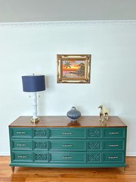 SOLD Antique MCM Refurbished Green and Gold 9-drawer Dresser - Etsy Canada