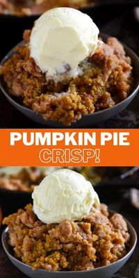 This easy Pumpkin Pie Crisp is made with a creamy pumpkin pie filling and a crunchy golden cinnamon streusel topping! Serve it warm with ice cream! #PumpkinPieCrisp #PumpkinCrisp #Pumpkin #PumpkinRecipes #PumpkinCobbler #PumpkinDesserts #FallRecipes #FallDesserts #Cobbler